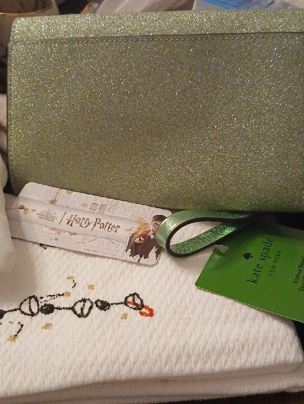 kate spade Glittery Light Green Wristlet Clutch